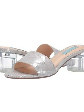 NEW Blue by Betsey Johnson Silver Snake Faux Leather Clear Heel Mule Sandals 8.5